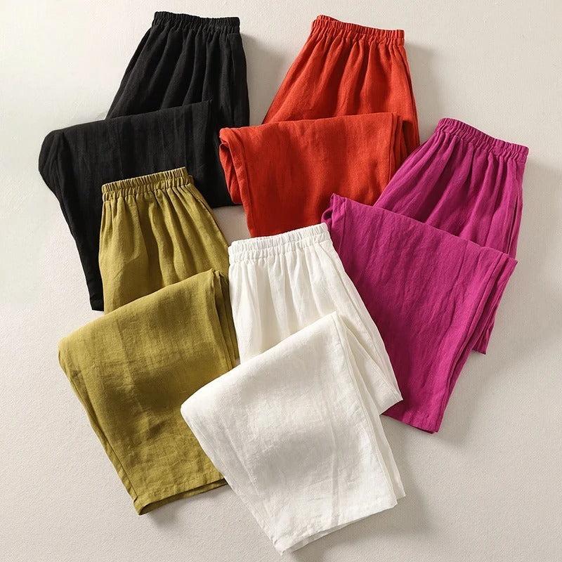 Marziva – Pantalones de lino vaporosos para el verano