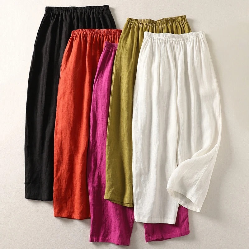 Marziva – Pantalones de lino vaporosos para el verano