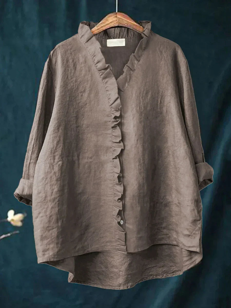Anevia – Camisa de algodón y lino con volantes