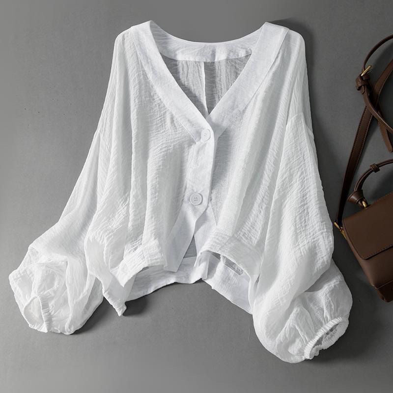 Aviela – Blusa vaporosa de lino con mangas murciélago