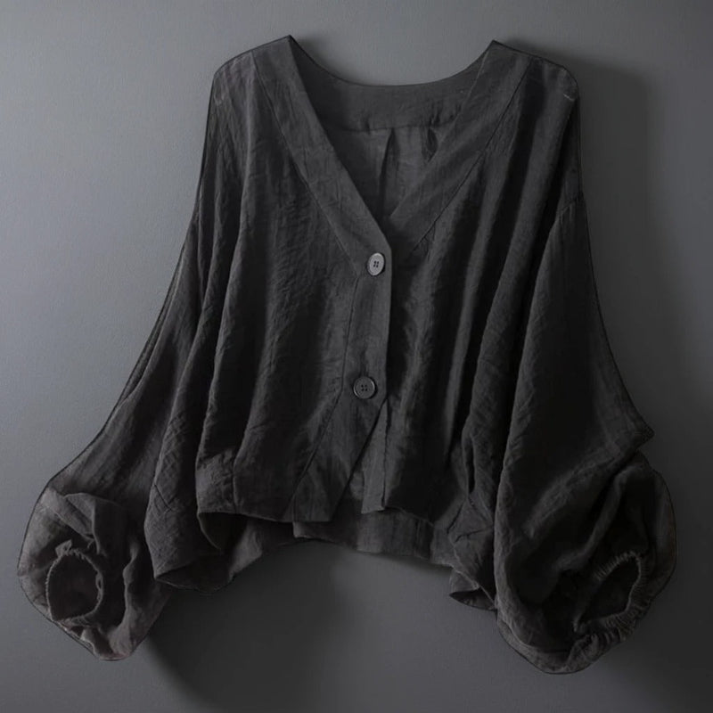 Aviela – Blusa vaporosa de lino con mangas murciélago